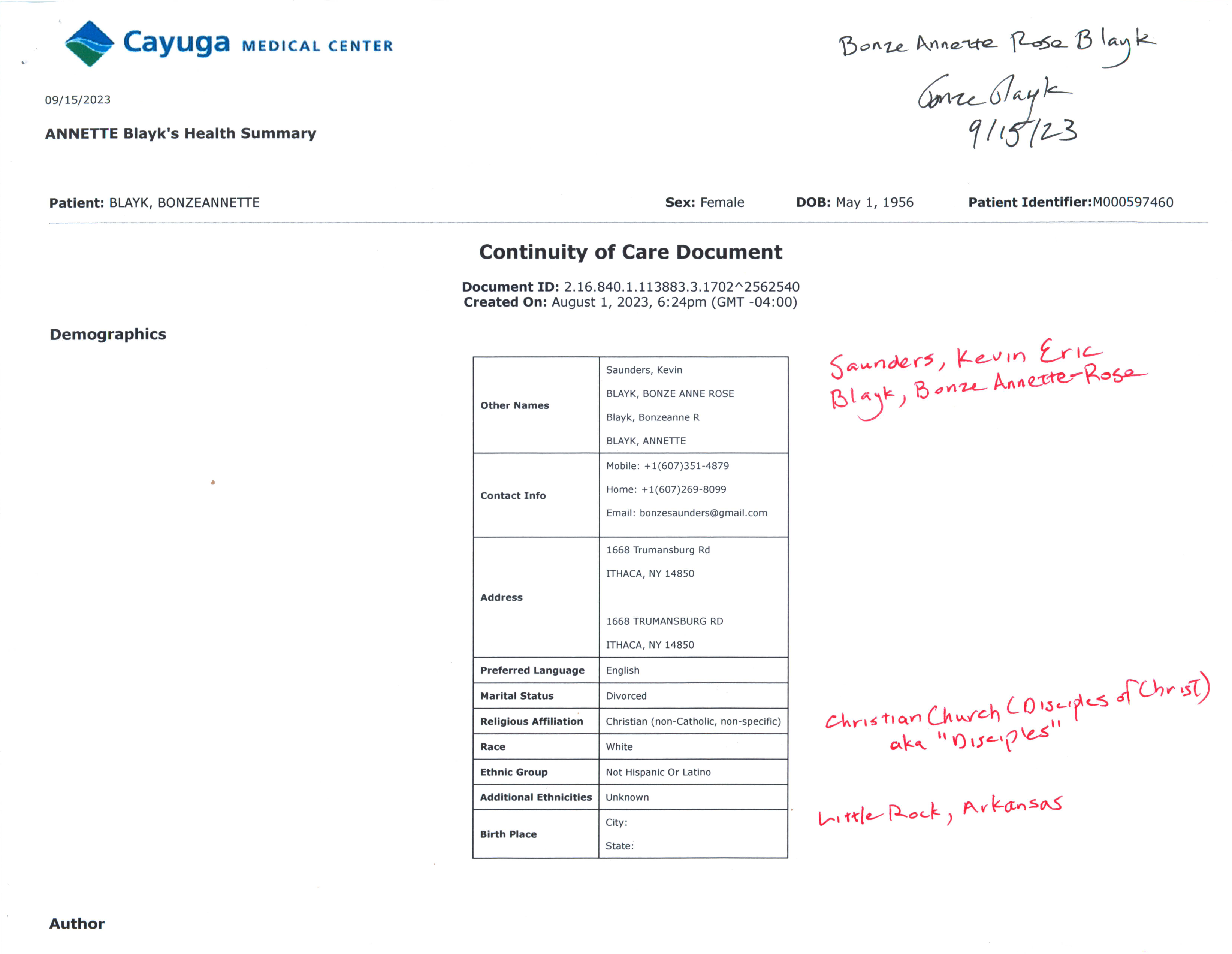 ./2023-09-15 - BONZEANNETTE BLAYK - MyCayugaHealth Patient Portal - p 01.png
